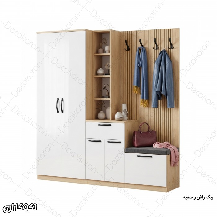 جاکفشی و جالباسی مدل JL119 با کمد، نشیمن و جاکفشی