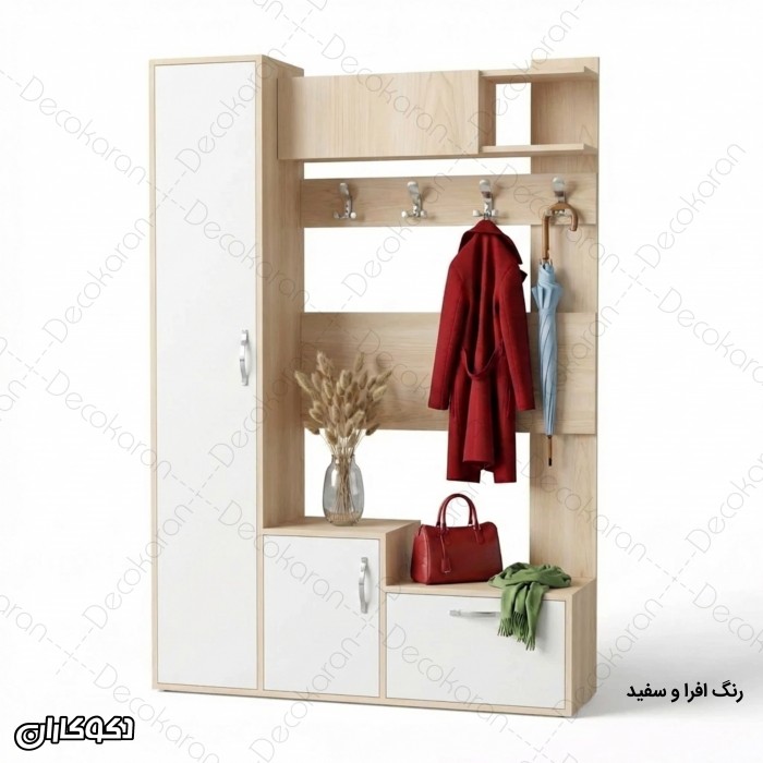 جاکفشی و جالباسی مدل JL123 آینه‌دار با کمد و قلاب لباس