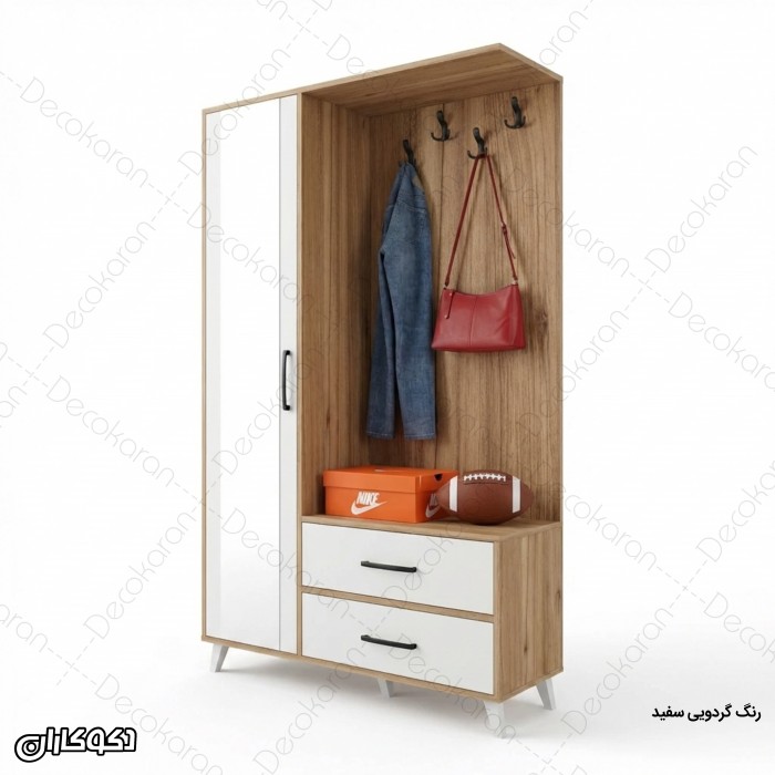 جاکفشی و جالباسی مدل JL125 آینه‌دار با کشو و کمد