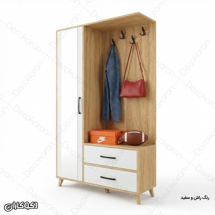 جاکفشی و جالباسی مدل JL125 آینه‌دار با کشو و کمد