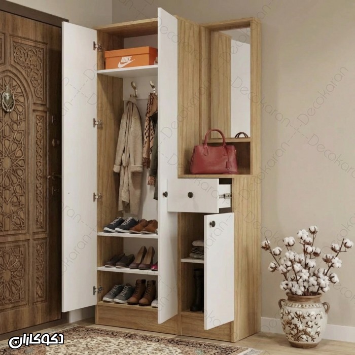جاکفشی و جالباسی مدل JL127 کمددار با آینه و کشو