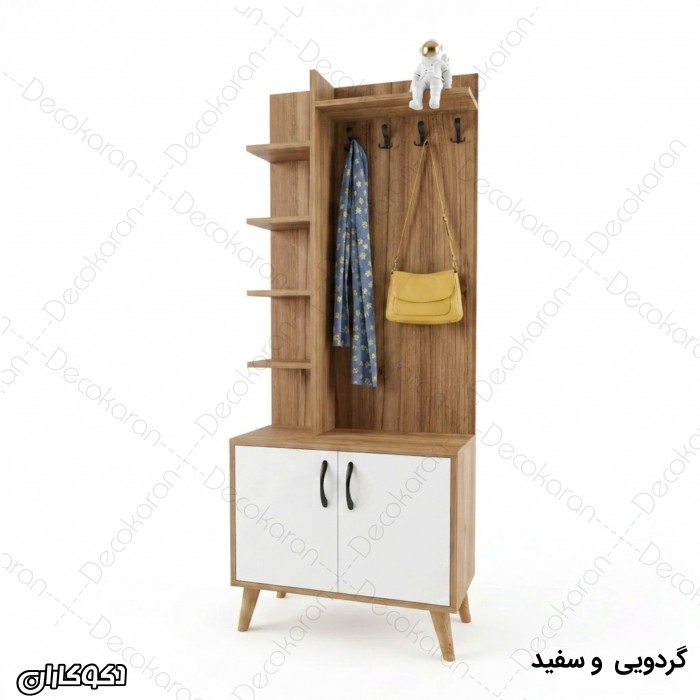 جاکفشی و جالباسی مدل JL132 کم‌جا با قفسه دکوراتیو