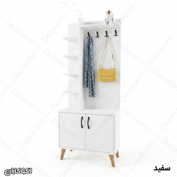 جاکفشی و جالباسی مدل JL132 کم‌جا با قفسه دکوراتیو