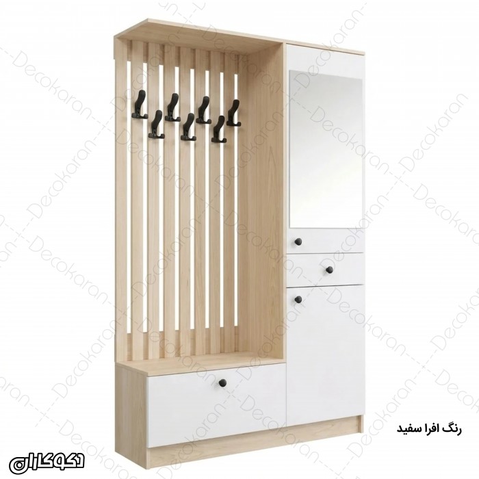 جاکفشی و جالباسی دکوکاران | انتخاب هوشمند برای نظم ورودی منزل با MDF ضد خش و آینه قدی