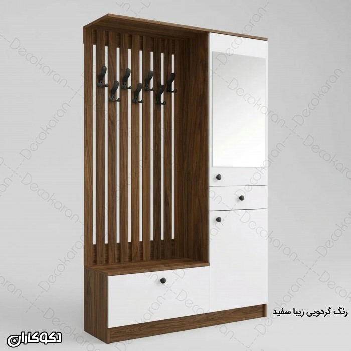 جاکفشی و جالباسی دکوکاران | انتخاب هوشمند برای نظم ورودی منزل با MDF ضد خش و آینه قدی