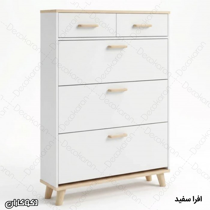 جاکفشی داشبوردی ۳ طبقه دو کشو مدل JKD103 (سفید و طرح چوب)
