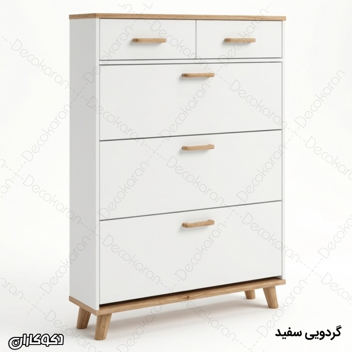 جاکفشی داشبوردی ۳ طبقه دو کشو مدل JKD103 (سفید و طرح چوب)