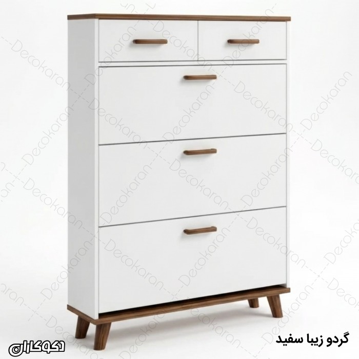 جاکفشی داشبوردی ۳ طبقه دو کشو مدل JKD103 (سفید و طرح چوب)
