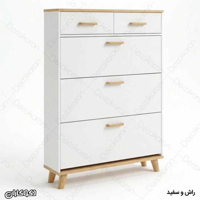 جاکفشی داشبوردی ۳ طبقه دو کشو مدل JKD103 (سفید و طرح چوب)