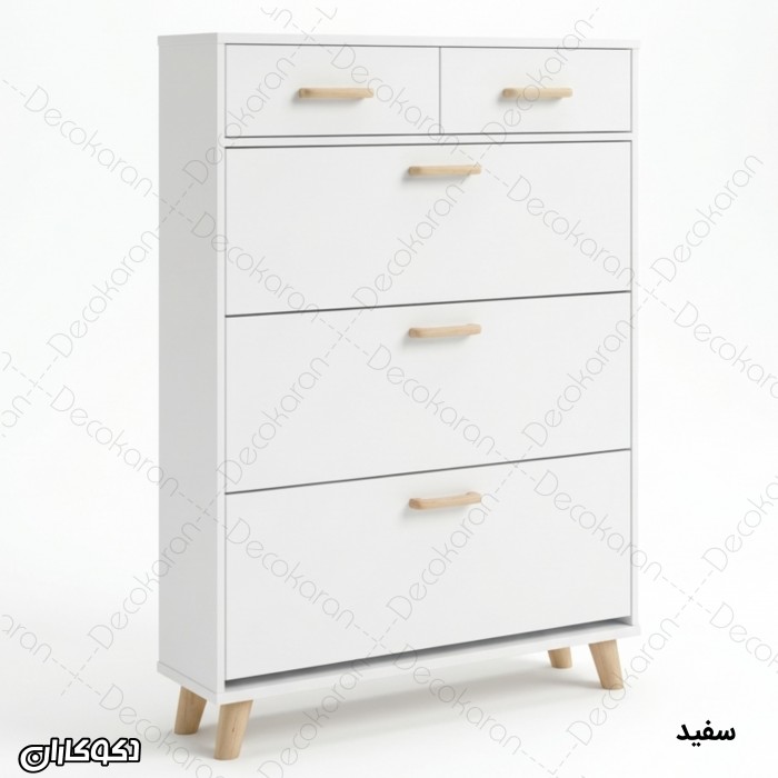 جاکفشی داشبوردی ۳ طبقه دو کشو مدل JKD103 (سفید و طرح چوب)