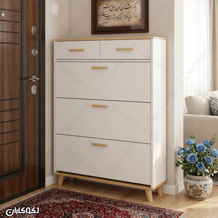 جاکفشی داشبوردی ۳ طبقه دو کشو مدل JKD103 (سفید و طرح چوب)
