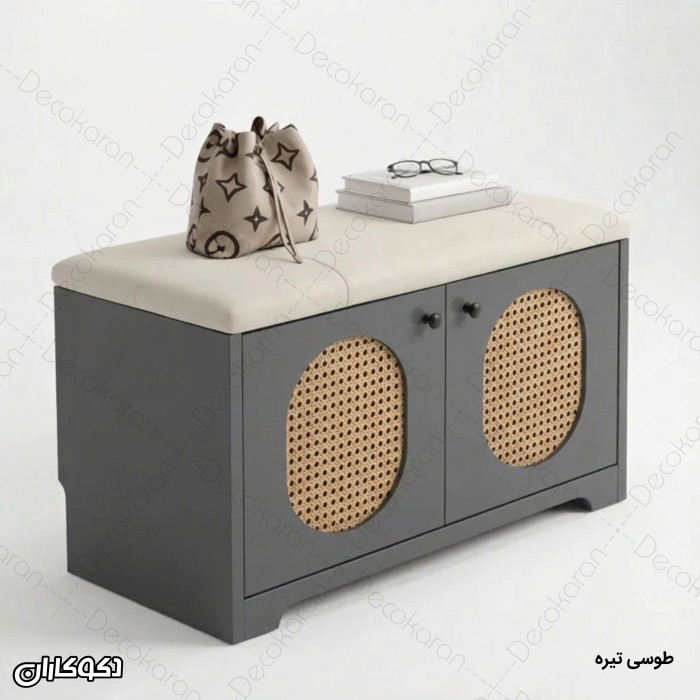 خرید جاکفشی نشیمن‌دار حصیری دکوکاران | انتخاب مدرن و کاربردی برای ورودی منزل