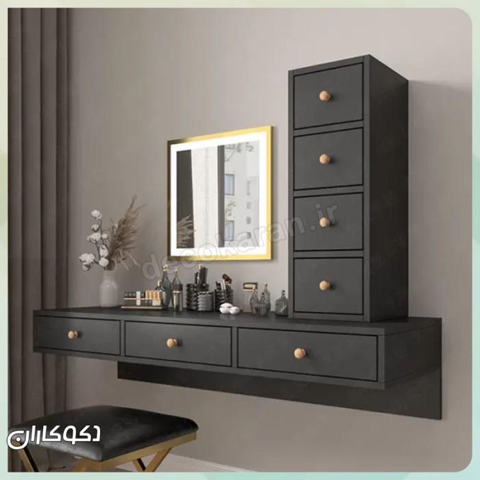 میز آرایش دیواری مدل MZ115 | میز توالت و آرایش چوبی دکوکاران