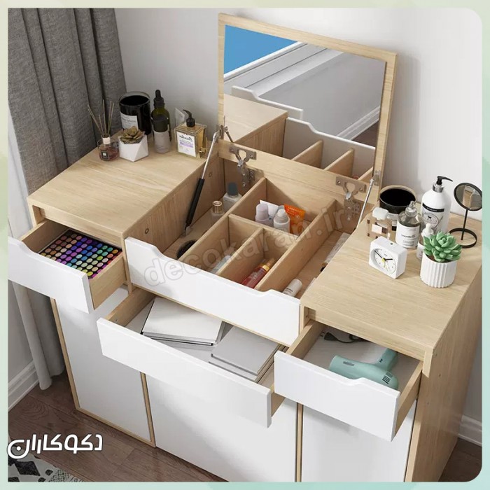 میز آرایش مدل MZ124 دکوکاران | میز آرایش MDF ضد خش و ضد لک با طراحی مدرن و آپشن‌های سفارشی