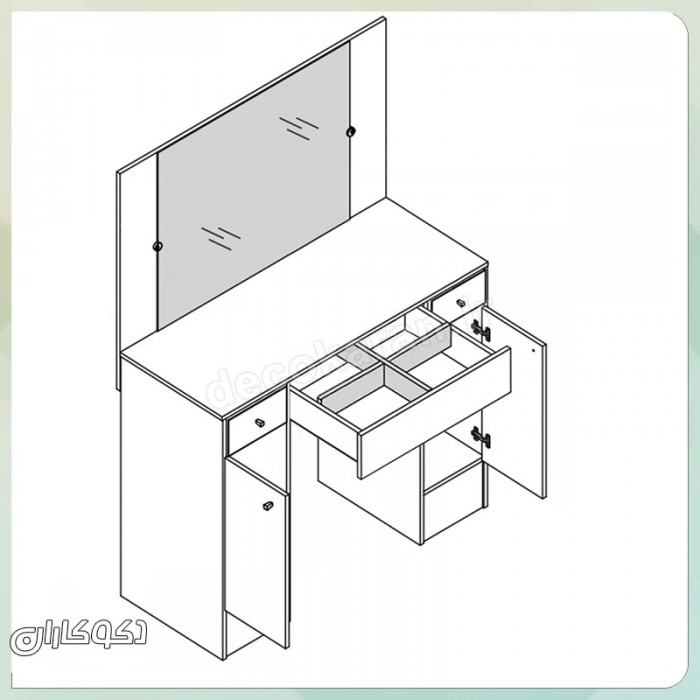 میز آرایش مدل MZ127 دکوکاران MDF ضد خش و ضد لک با کشو ریلی و آینه جیوه‌ای ثابت