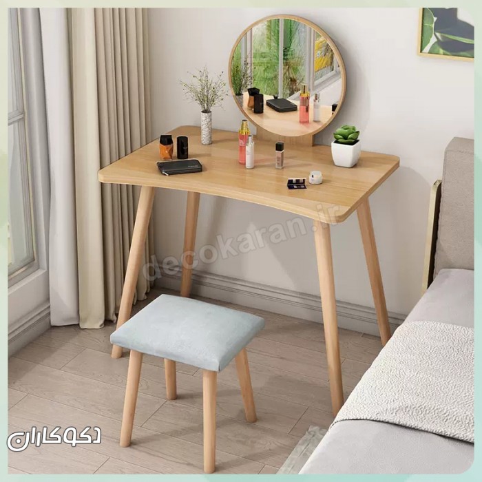 میز آرایش مدل MZ130 دکوکاران، MDF ضد خش و ضد لک با کشو ریلی و پاف