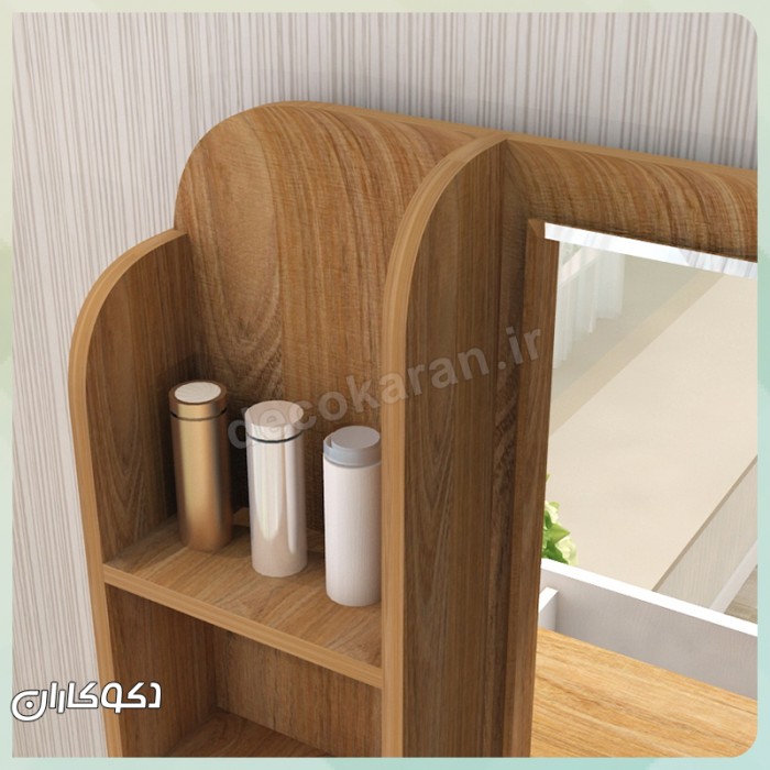 میز آرایش مدل MZ132 دکوکاران | میز آرایش MDF ضد خش، کشوی ریلی، پاف اسفنجی