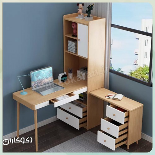 میزتحریر کنج متحرک کتابخانه‌دار دکوکاران مدل MTK110