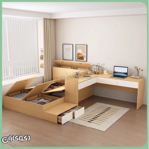 تخت خواب + میز تحریر دکوکاران مدل T144