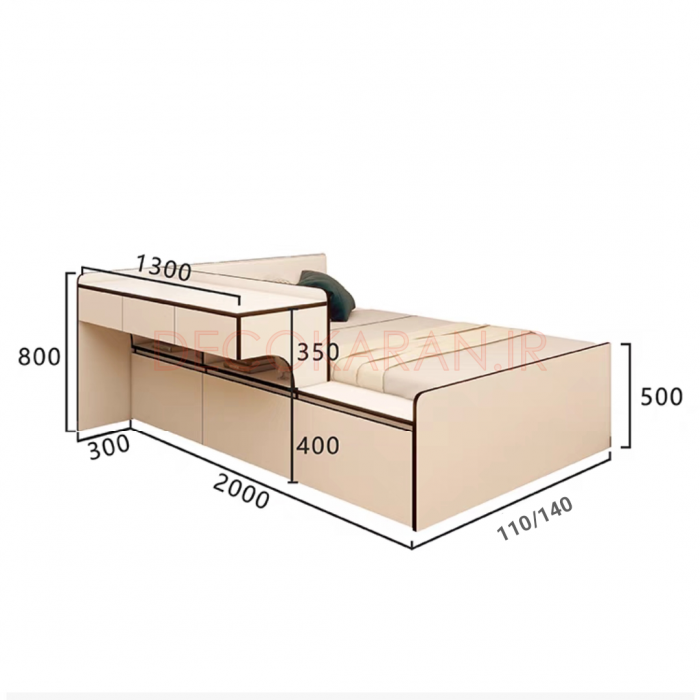 تخت خواب + میز تحریر دکوکاران مدل T143