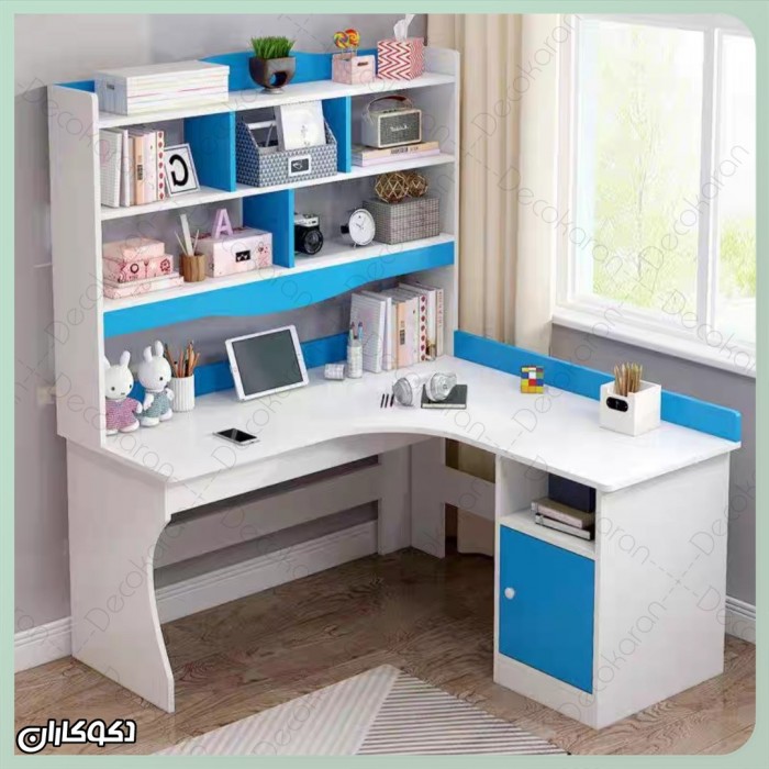 میز تحریر کتابخانه دار MDF ضد خش صورتی و آبی | دکوکاران