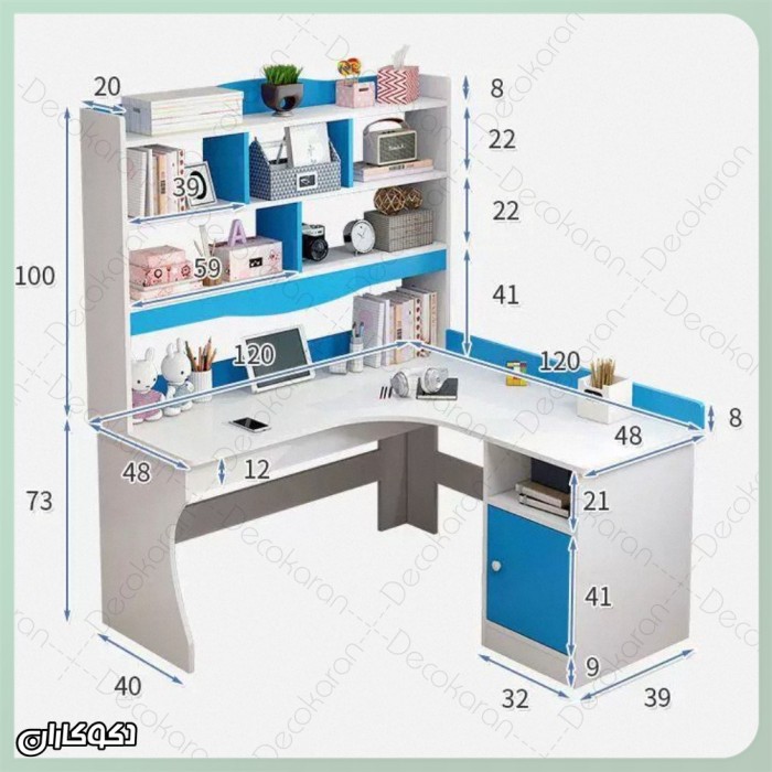 میز تحریر کتابخانه دار MDF ضد خش صورتی و آبی | دکوکاران