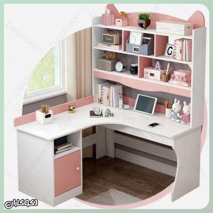 میز تحریر کتابخانه دار MDF ضد خش صورتی و آبی | دکوکاران