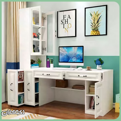 میز تحریر کتابخانه چرخدار دکوکاران مدل MTK153