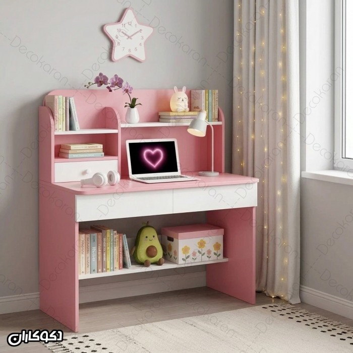 میز تحریر MDF کشودار و کتابخانه‌ای مدل MT128 دکوکاران
