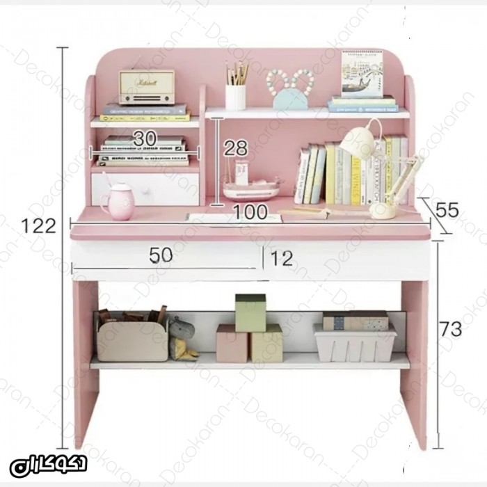 میز تحریر MDF کشودار و کتابخانه‌ای مدل MT128 دکوکاران