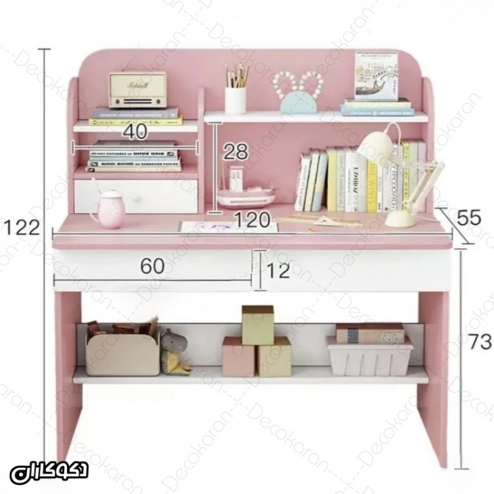 میز تحریر MDF کشودار و کتابخانه‌ای مدل MT128 دکوکاران