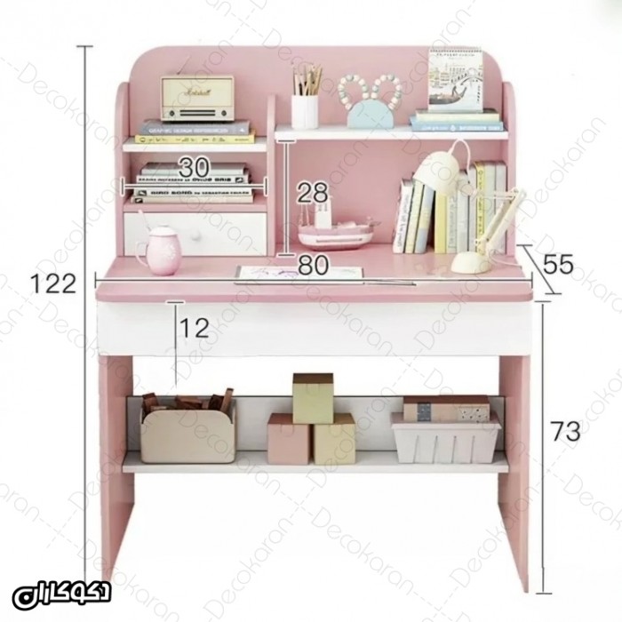 میز تحریر MDF کشودار و کتابخانه‌ای مدل MT128 دکوکاران