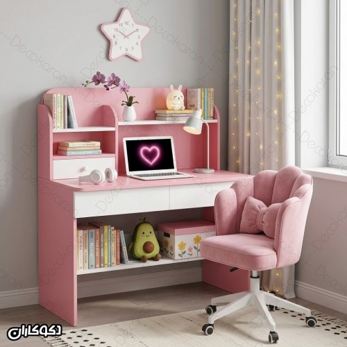میز تحریر MDF کشودار و کتابخانه‌ای مدل MT128 دکوکاران