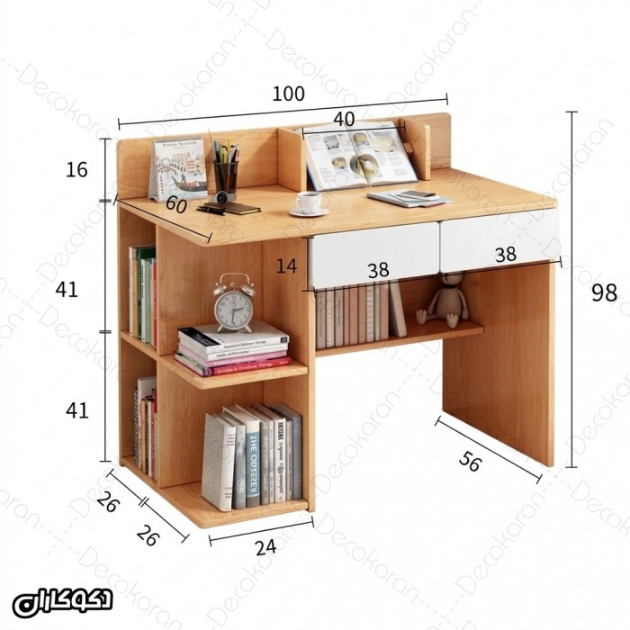 میز تحریر MDF مدل MT130 دکوکاران کتابخانه‌دار و کشودار