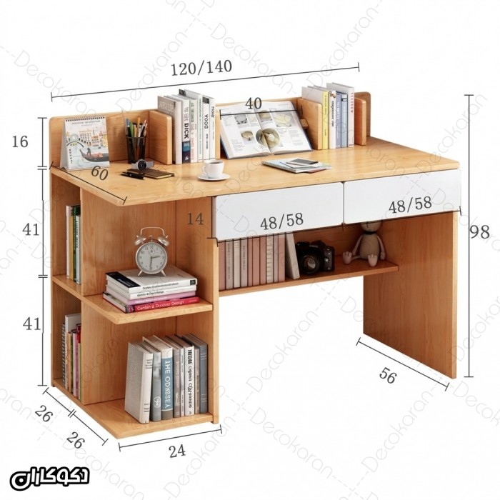 میز تحریر MDF مدل MT130 دکوکاران کتابخانه‌دار و کشودار