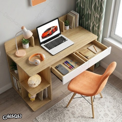 میز تحریر MDF مدل MT130 دکوکاران کتابخانه‌دار و کشودار