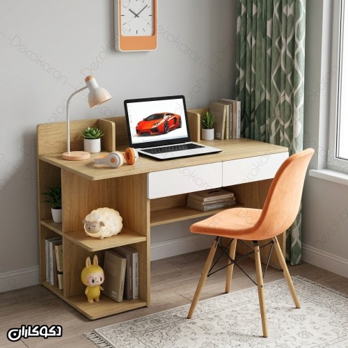 میز تحریر MDF مدل MT130 دکوکاران کتابخانه‌دار و کشودار