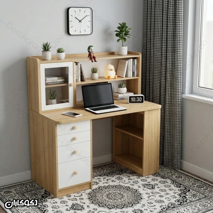 میز تحریر MDF کتابخانه‌دار و چهارکشو مدل MT133
