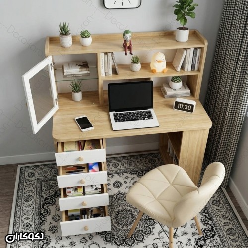 میز تحریر MDF کتابخانه‌دار و چهارکشو مدل MT133