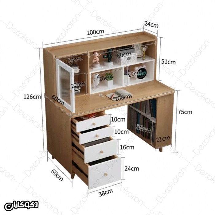 میز تحریر MDF کتابخانه‌دار و چهارکشو مدل MT133