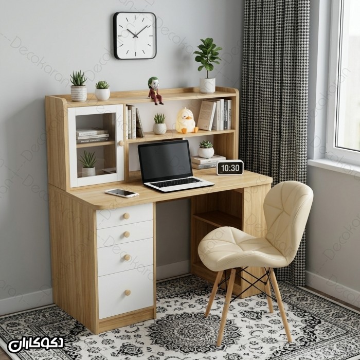 میز تحریر MDF کتابخانه‌دار و چهارکشو مدل MT133