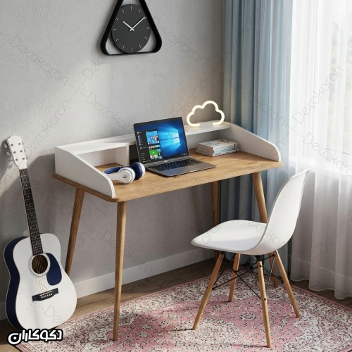 میز تحریر MDF مدل MT138 پایه‌دار با قفسه رومیزی