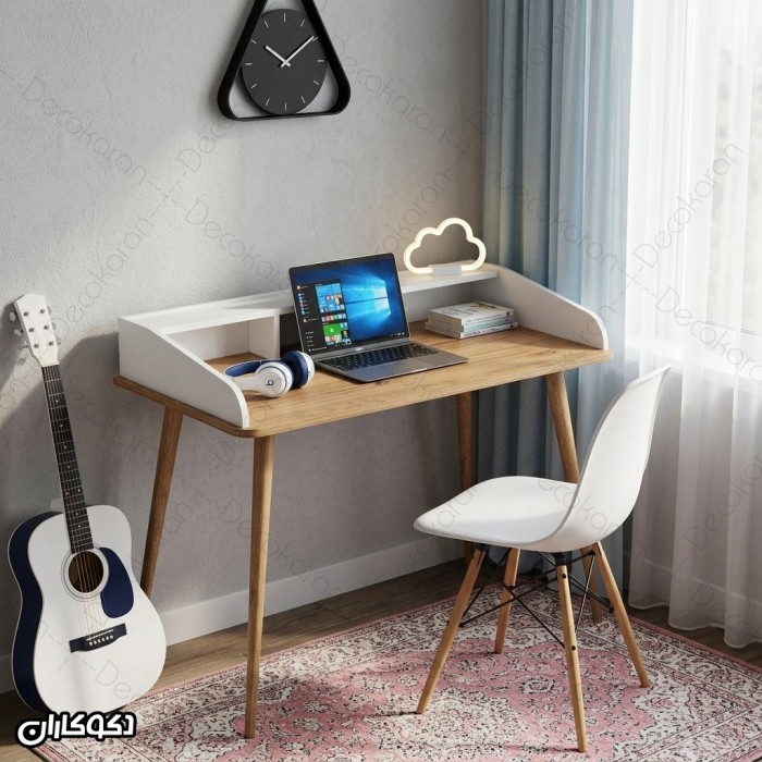 میز تحریر MDF مدل MT138 پایه‌دار با قفسه رومیزی
