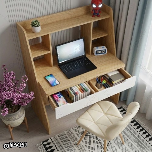 میز تحریر مدل MT144 دکوکاران با قفسه و کشو