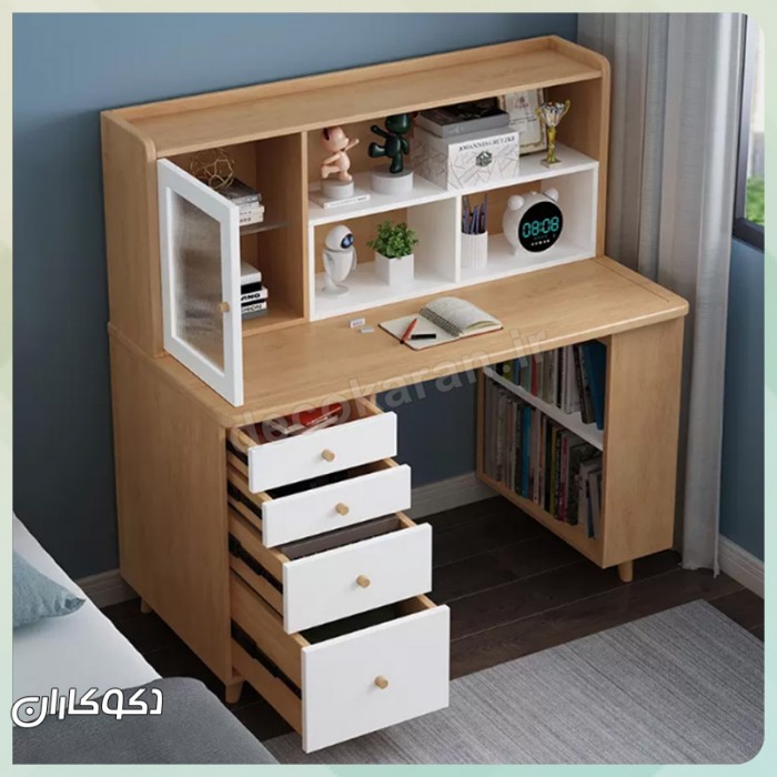 میز تحریر MT133؛ طراحی کتابخانه‌دار شیک و چندمنظوره برای خانه‌های مدرن