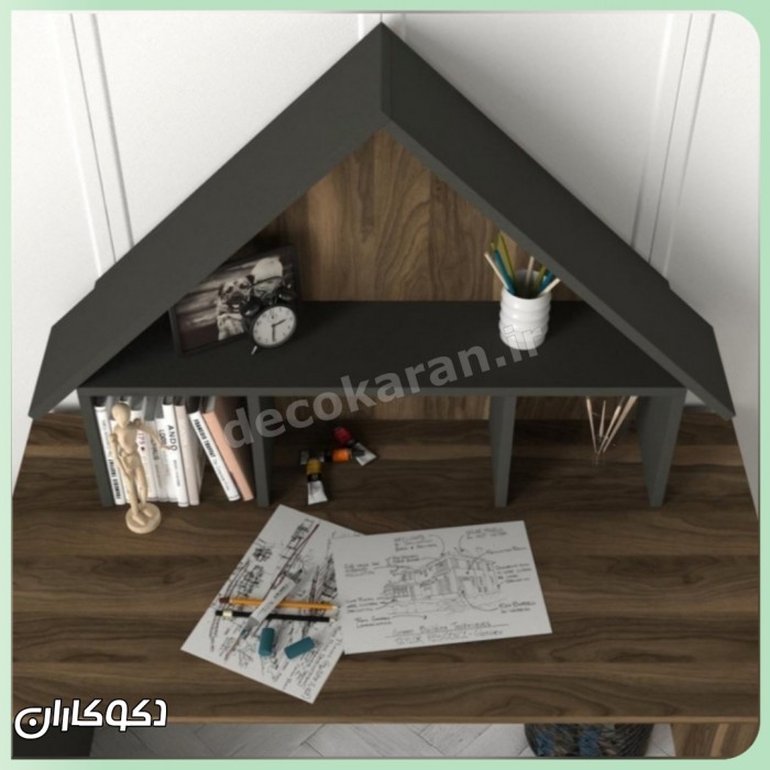 میز تحریر MT134، طراحی سقف‌دار شیک با شلف کتابخانه | دکوکاران