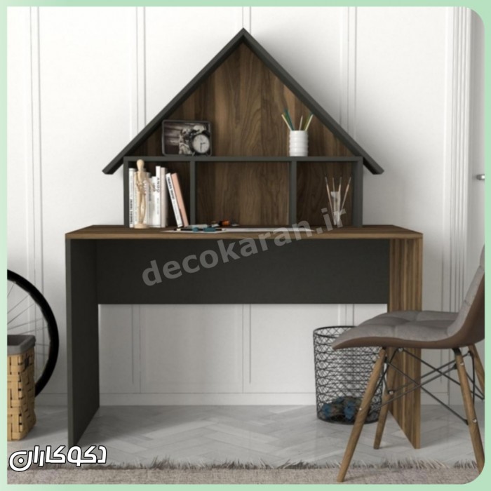 میز تحریر MT134، طراحی سقف‌دار شیک با شلف کتابخانه | دکوکاران