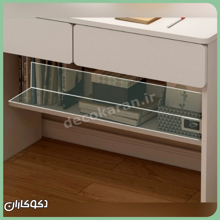میز تحریر کنج mt129؛ انتخاب حرفه‌ای با طراحی کتابخانه دار و کشو | دکوکاران