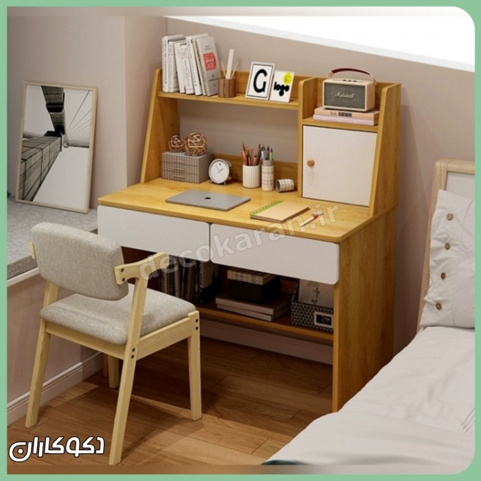 میز تحریر کنج mt129؛ انتخاب حرفه‌ای با طراحی کتابخانه دار و کشو | دکوکاران