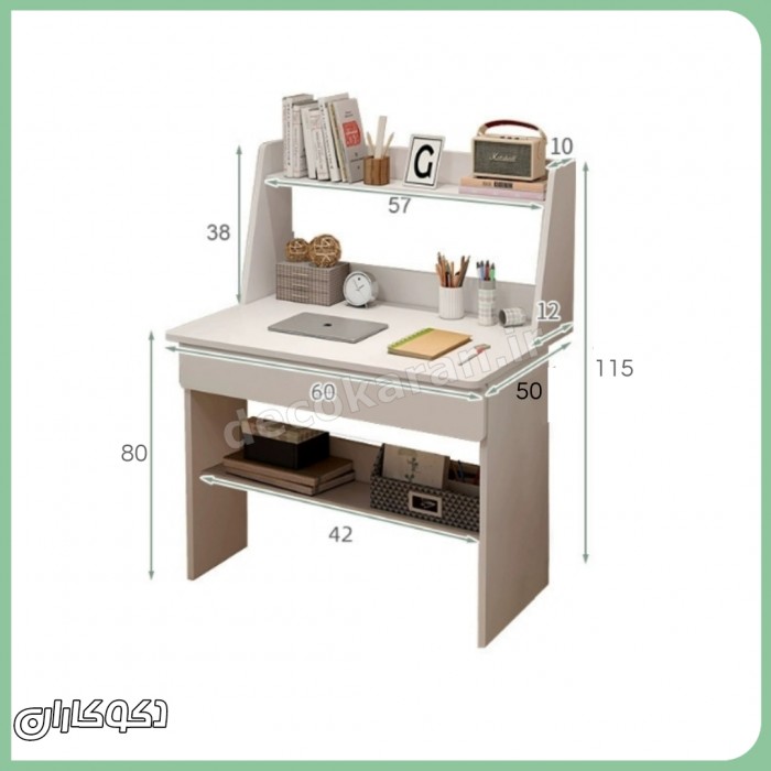 میز تحریر کنج mt129؛ انتخاب حرفه‌ای با طراحی کتابخانه دار و کشو | دکوکاران